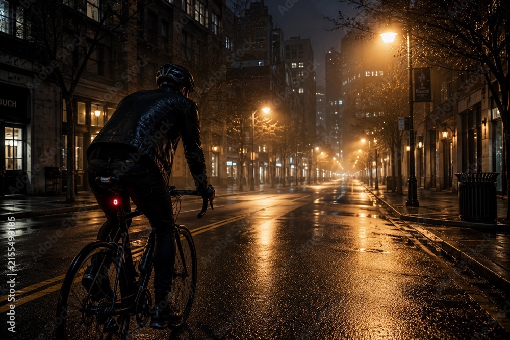 Fototapeta premium man riding bike at night