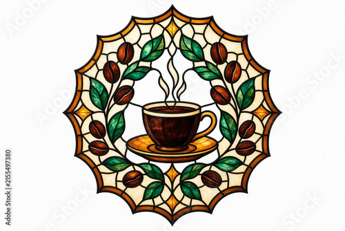 Stained Glass Coffee Cup with Rich Brown Tones
Decorative Coffee in Colorful Mosaic Glass