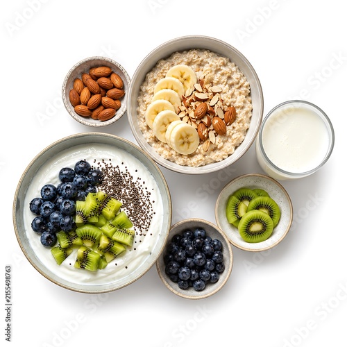 Healthy Gut Breakfast with Greek Yogurt Oatmeal Fruits and Chia Seeds