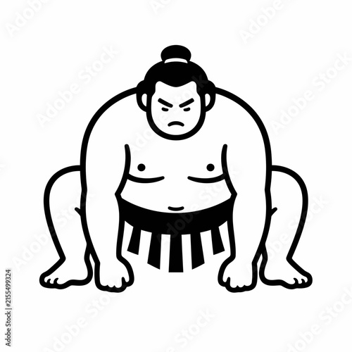 Traditional Japanese sumo wrestler in crouched stance.