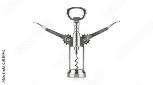 Metal corkscrew with decorative wings on white background