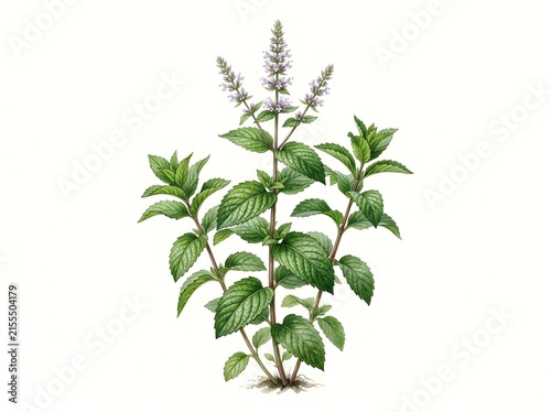 Peppermint Plant Watercolor Botanical Illustration Isolated on White Background