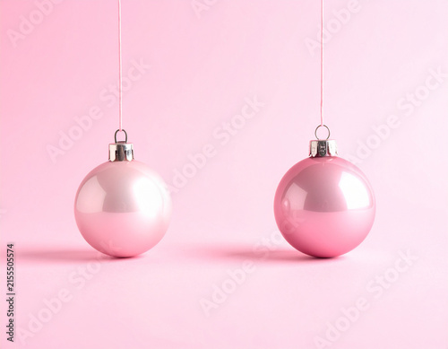 Two Pink Baubles Hanging Side by Side Wide Format