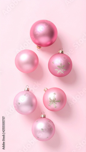 Scattered Pink Christmas Baubles Seen from Above