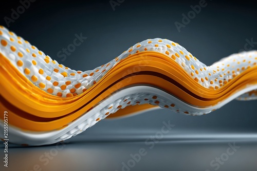 Orange and white abstract wavy ribbon structure, modern fluid motion