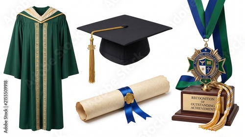 Education and Achievement Symbols Isolated on White