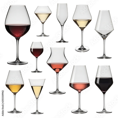 An upscale display of different crystal wine glasses and cocktail coupes set for a party celebration.