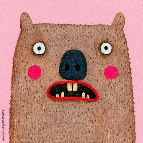 Wombat illustration with silly expression on pink background