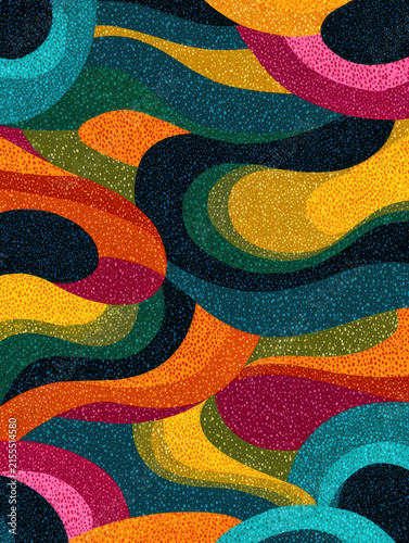 Abstract pattern with wavy band, colorful texture, dotted surface, vibrant curve, layered shape, dark background