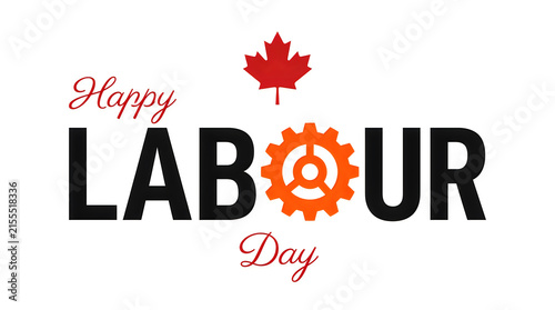 Happy labour day celebration with a canadian maple leaf and gear illustration design