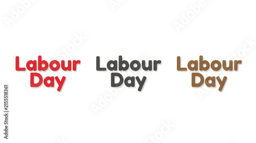 Labour day text repeated three times in different colors on a white background