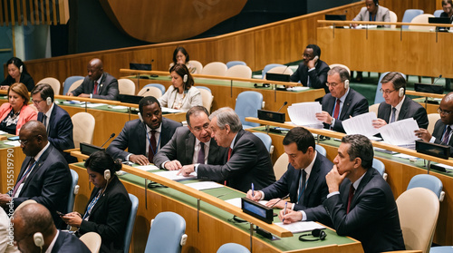Delegates seated during a United Nations General Assembly session  
