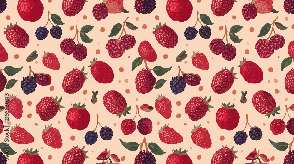 Berry fruit pattern template with flat design for autumn