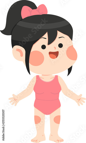 Minimalist flat vector of a smiling young girl in pink swimwear. Joyful mood, perfect for health or summer graphic designs.