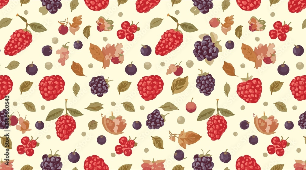 Berry fruit pattern template with flat design for autumn