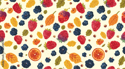 Berry fruit pattern vector template with flat design for autumn