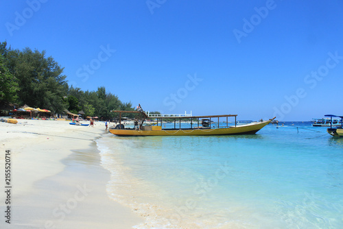 Yellow Traditional Boat on Tropical Gili Trawangan Beach Lombok Indonesia for Summer Travel Concept