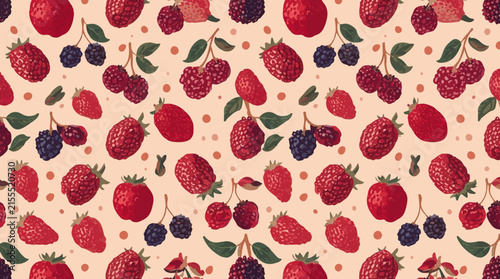 Berry fruit pattern vector template with flat design for autumn