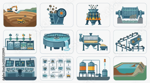 Creative of Step by Step Mining and Mineral Processing Plant Operations with Machinery and Control Systems