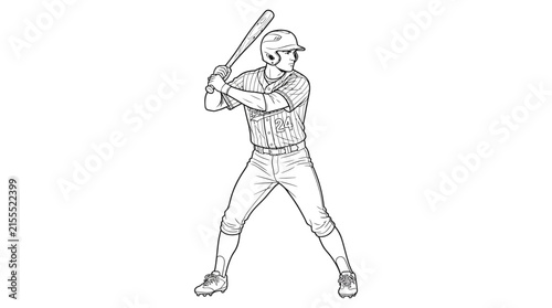 Baseball player batting, line art illustration, sport, athletic stance