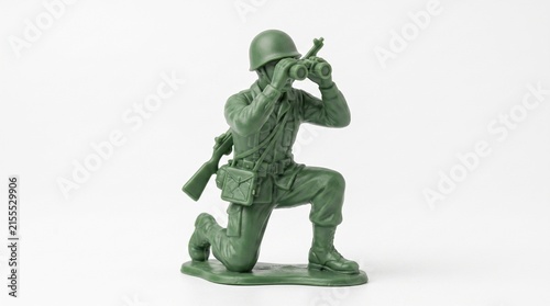 Green Plastic Toy Soldier Isolated on White Background