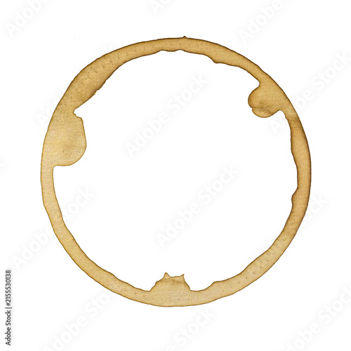 Real coffee stain, coffee ring, coffee imprint, coffee cup imprint, coffe print, isolated on transparent or white background png..