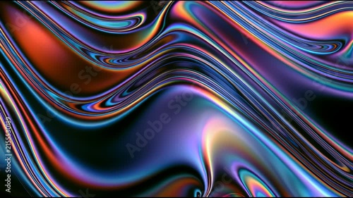 The surface of liquid metal changing colors in a dark setting. The movement of colors creates a unique visual effect.
