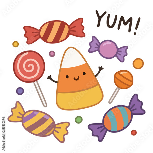 Halloween Candy Collection With Kawaii Candy Corn