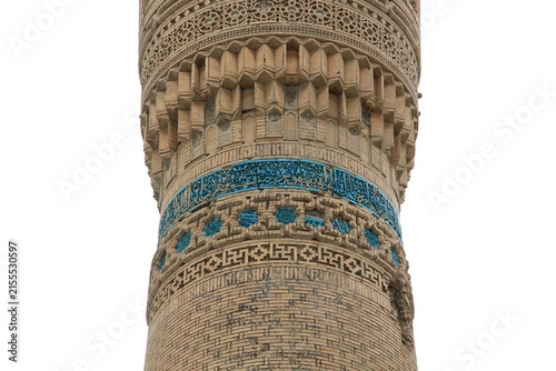 The minaret located in the city of Vobkent, Uzbekistan, was built in 1198 during the Karakhanid period. The brick minaret features traditional motifs.
