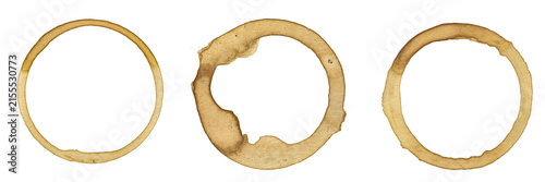 Set collection of real coffee stains, coffee rings, coffee imprints, coffee cup imprint, coffe print, isolated on transparent or white background png..