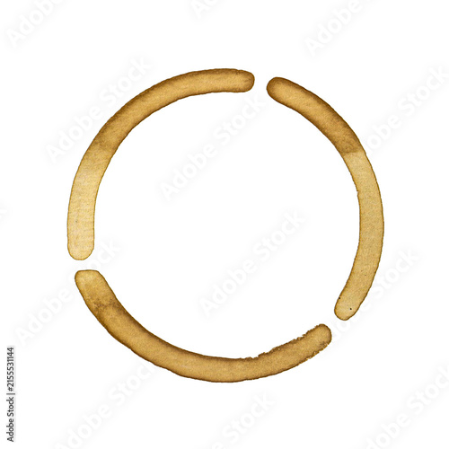 Real coffee stain, coffee ring, coffee imprint, coffee cup imprint, coffe print, isolated on transparent or white background png..