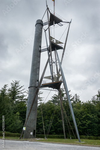 The 60m high Milleninum Tower or Tour de Gedinne near Gedinne, Belgium. Built on the 4th highest summit in Belgium the lookout tower has extensive views across France and the Belgian Ardennes.