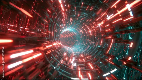 A tunnel of light represents a vpn connection, displaying bright colors and fast movement in a digital environment.