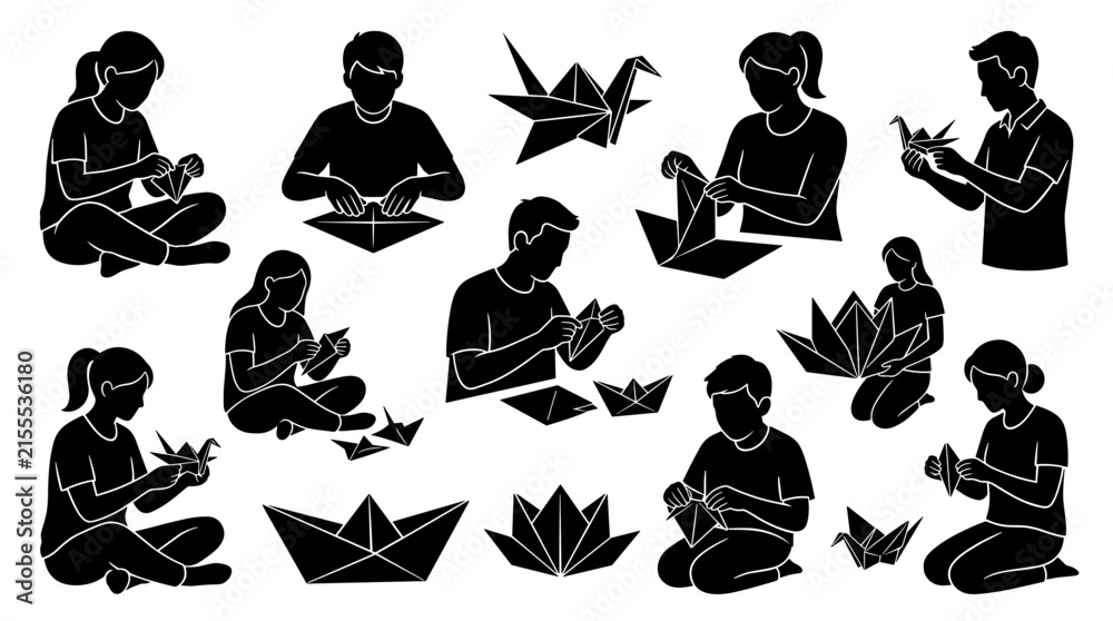 Fototapeta premium People making origami paper crafts.
