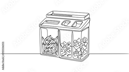 Desk Organizer Compartments for Pens, Pencils, and Paper - Isolated Line Art