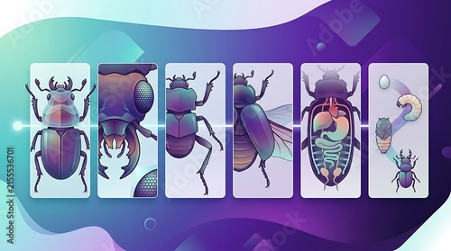 Beetle anatomy and life cycle development infographic