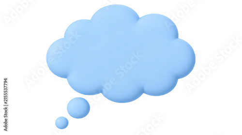 Light blue 3d thought bubble fluffy cloud shape isolated on transparent background