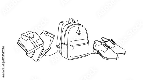 School Outfit Set: Backpack, Clothes, and Shoes Isolated