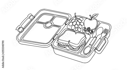 Healthy Lunchbox With Sandwich, Fruits, And Cutlery - Isolated
