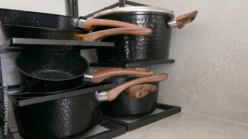 Organized Kitchen: Stacked Pots and Pans