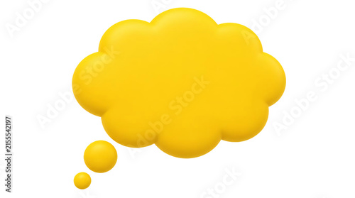Yellow 3d thought bubble fluffy cloud shape isolated on transparent background