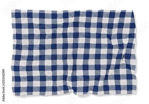 Blue and white checkered fabric with frayed edges