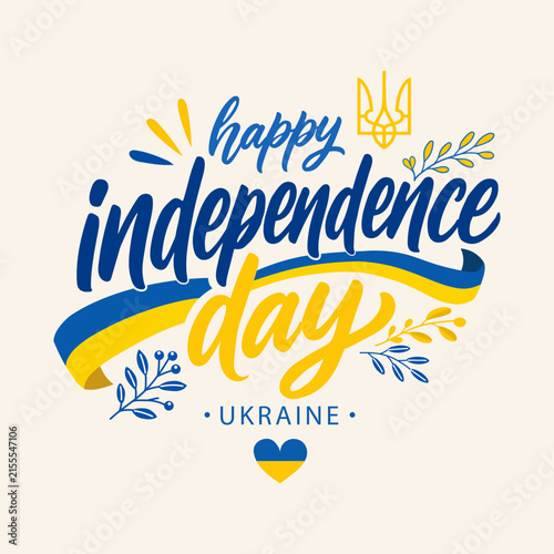 Happy independence day of Ukraine with blue and yellow lettering