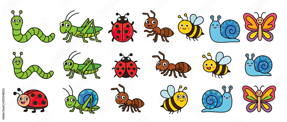Obraz premium Collection of Cute Cartoon Insects Isolated on Transparent Background