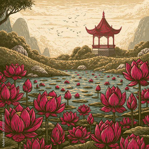蓮池に咲く蓮の花