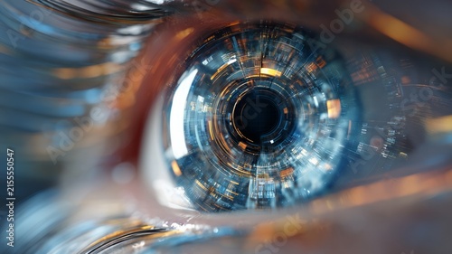 Future woman with cyber technology eye panel concept. Artificial intelligence image
