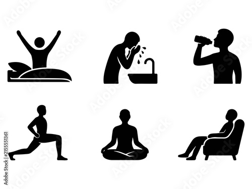 Premium Wellness, Self-Care & Healthy Lifestyle Silhouette Icon Collection