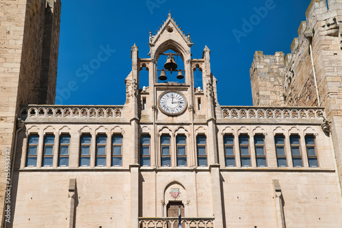 Facade of the Palace of the Archbishops of Narbonne, or Palais des Archevêques, located in the Occitanie region of France.