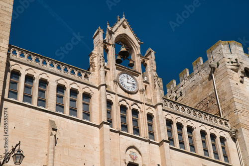Facade of the Palace of the Archbishops of Narbonne, or Palais des Archevêques, located in the Occitanie region of France.