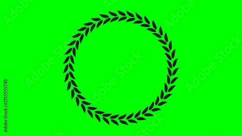 Laurel Wreath Circle with Green Leaves on Bright Green Background, Victory Award and Celebration Symbol